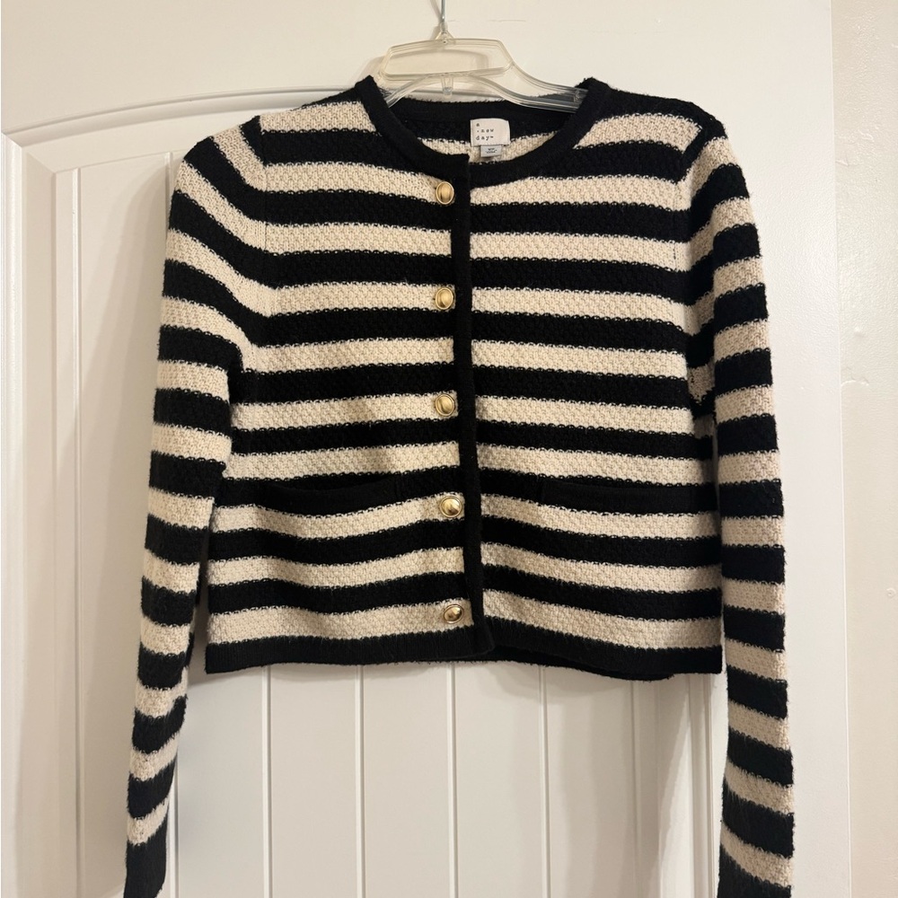 a new day Black and Cream Striped Cardigan